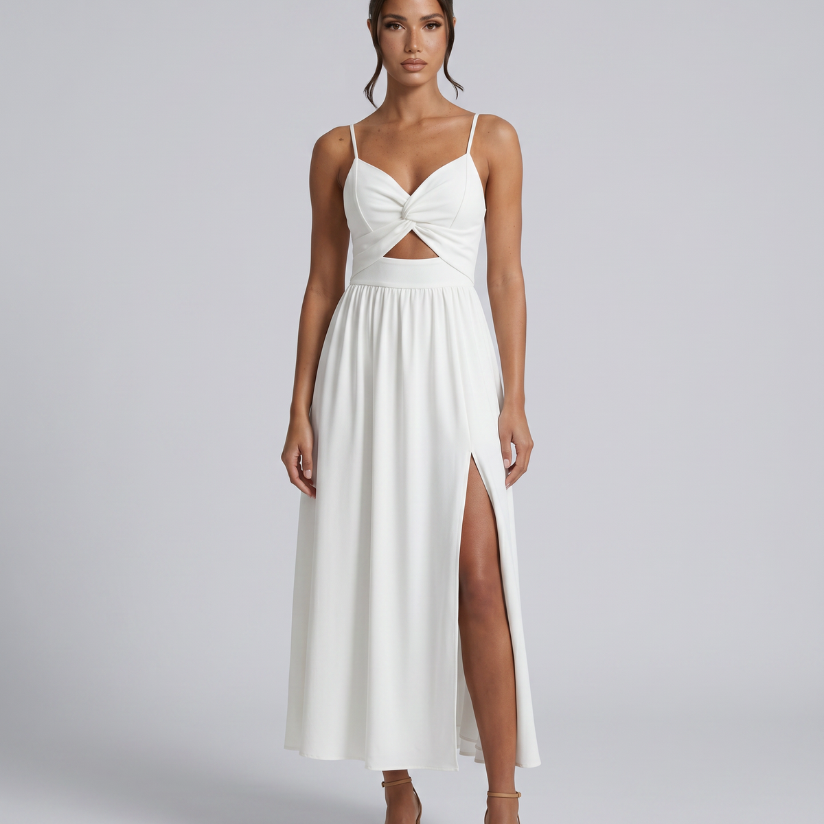 Shauna | Midi Dress with Twist Front and Side Slit