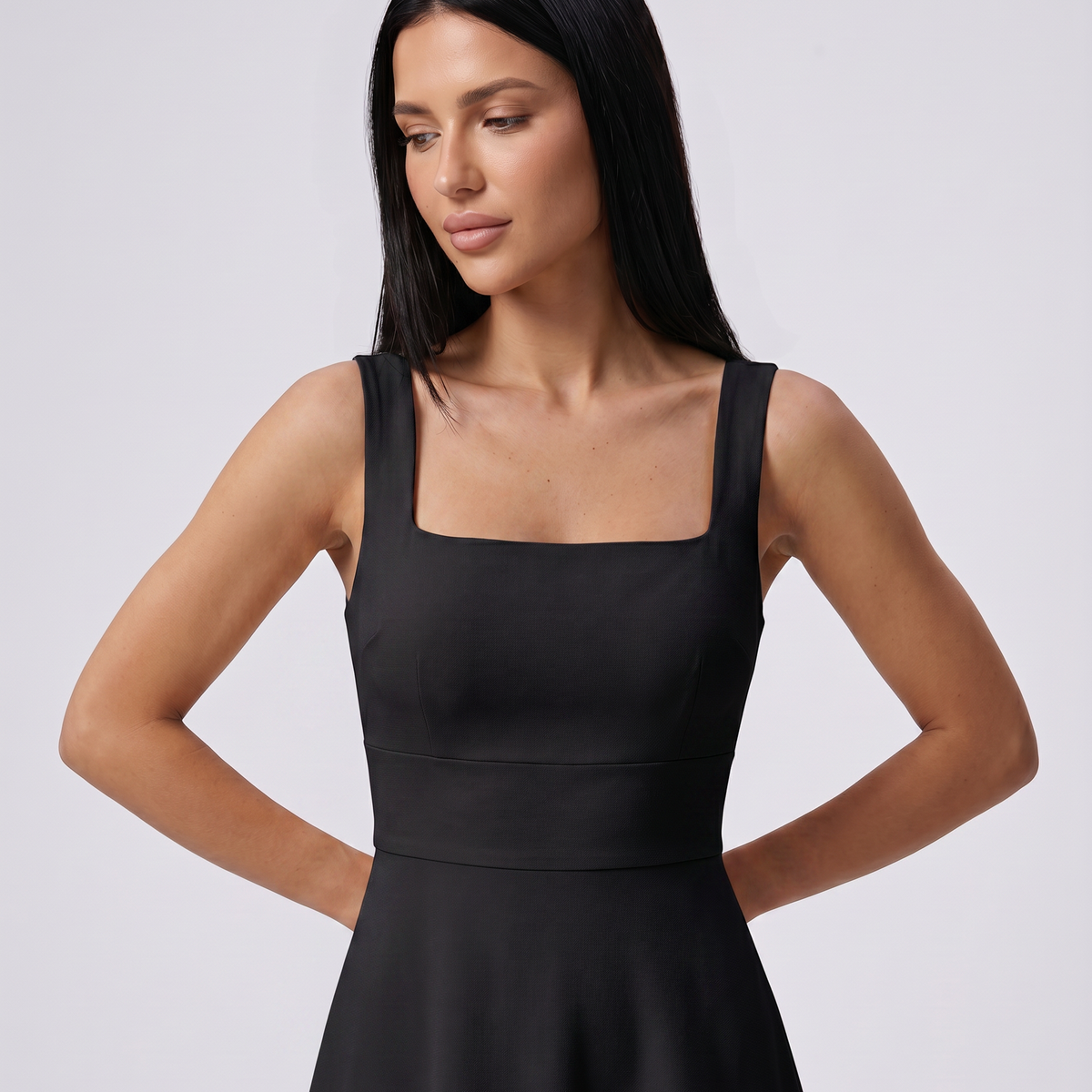Katina | Midi Dress with Square Neck and A-Line Skirt