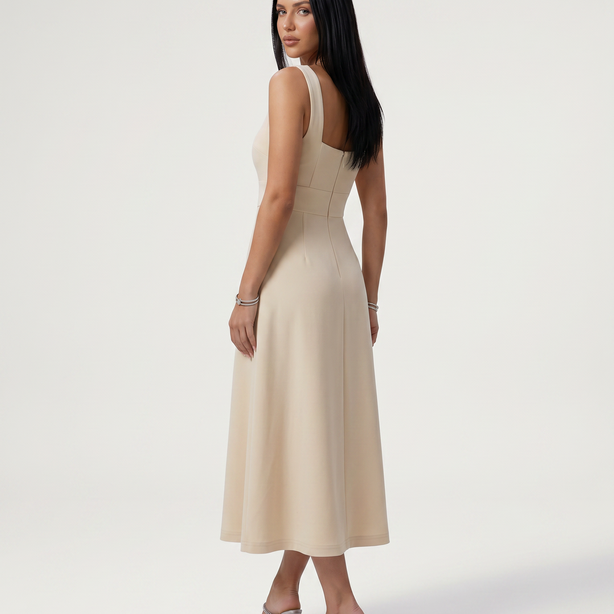 Katina | Midi Dress with Square Neck and A-Line Skirt