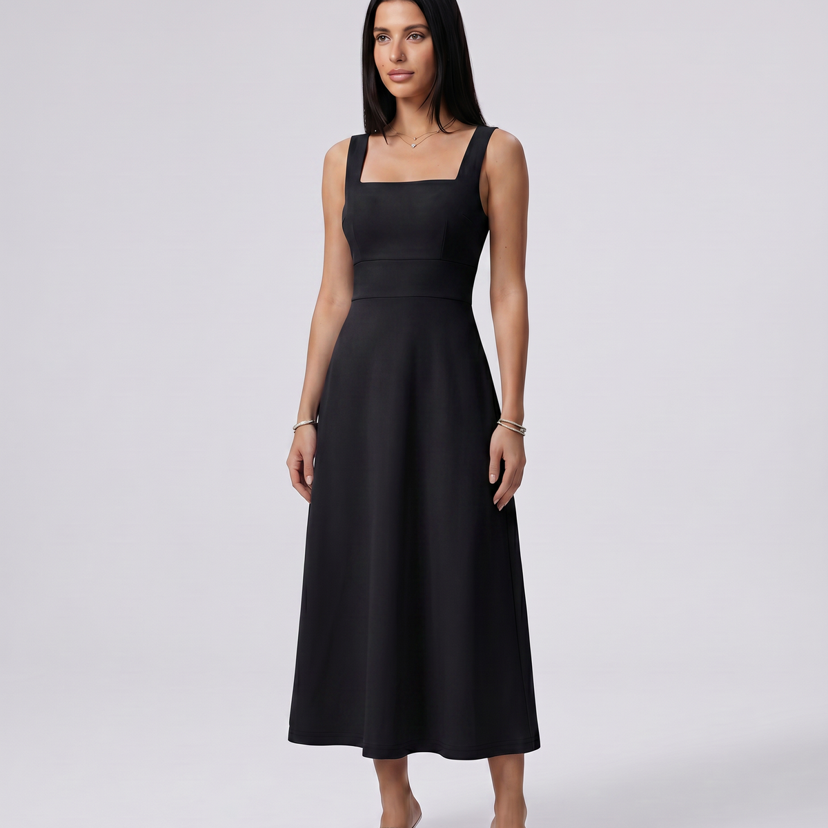 Katina | Midi Dress with Square Neck and A-Line Skirt