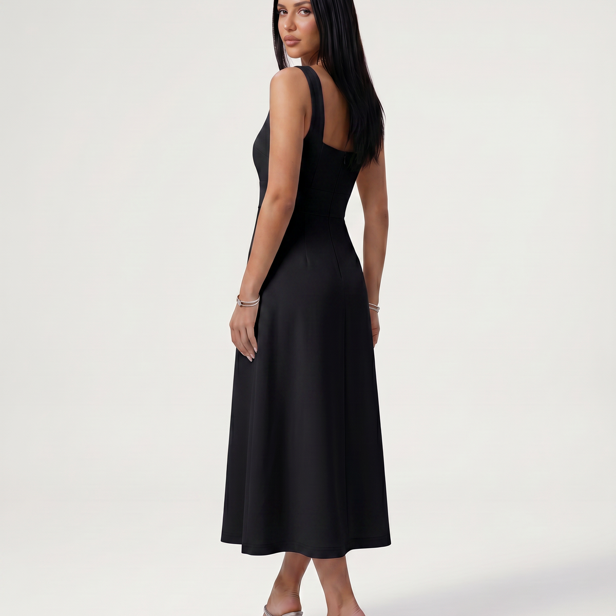 Katina | Midi Dress with Square Neck and A-Line Skirt