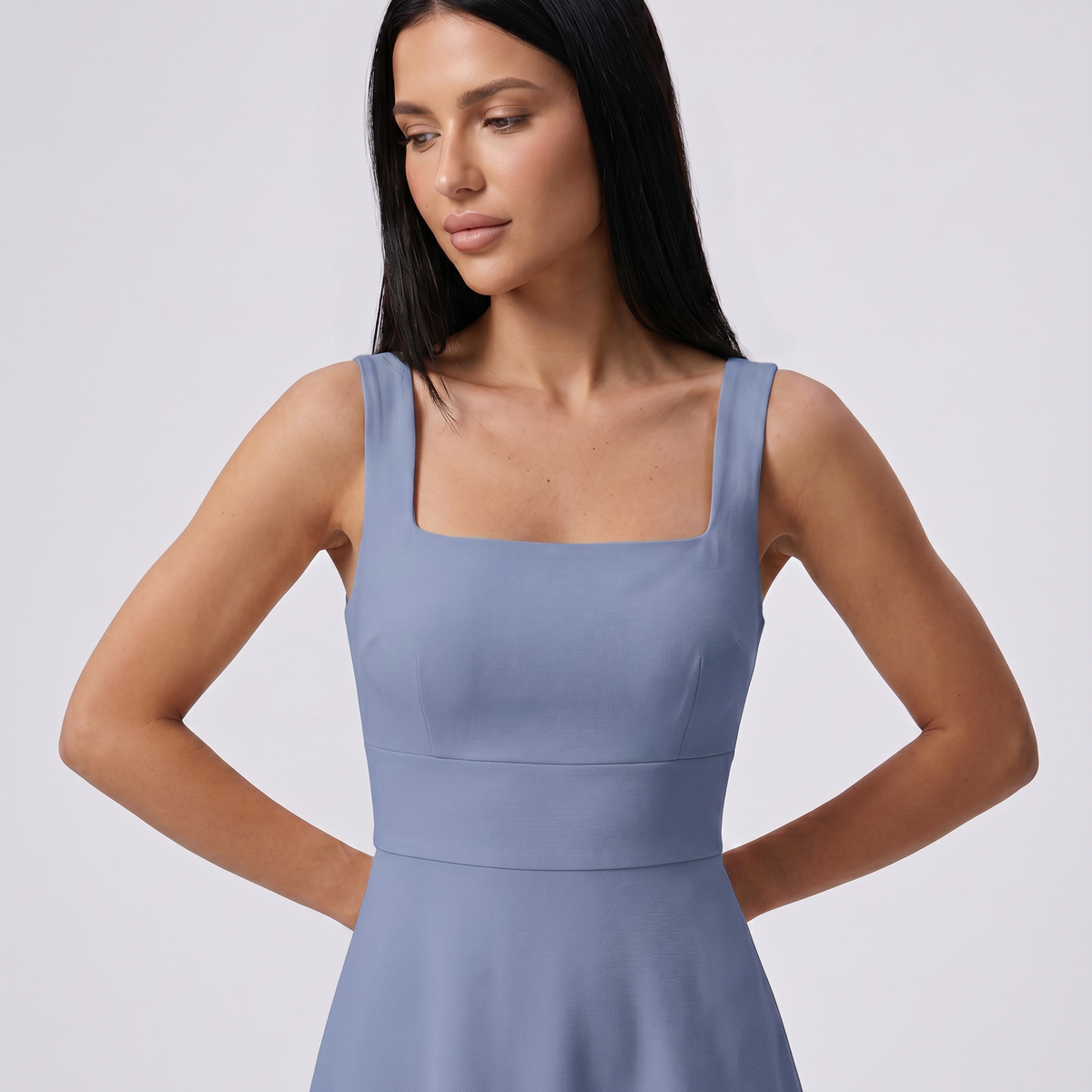 Katina | Midi Dress with Square Neck and A-Line Skirt