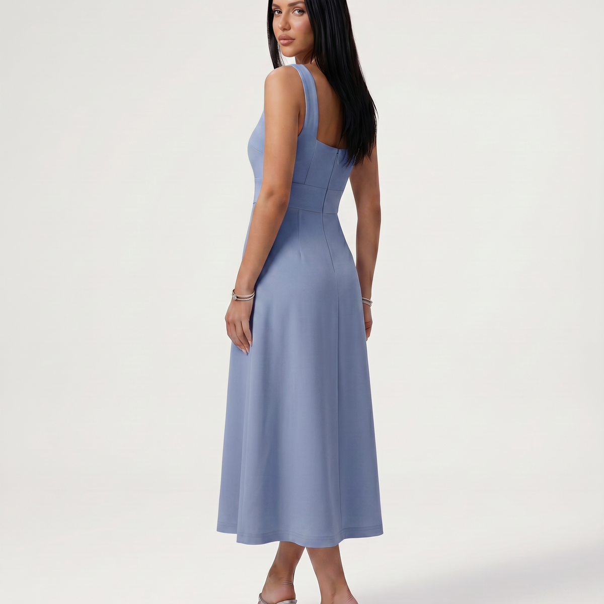 Katina | Midi Dress with Square Neck and A-Line Skirt