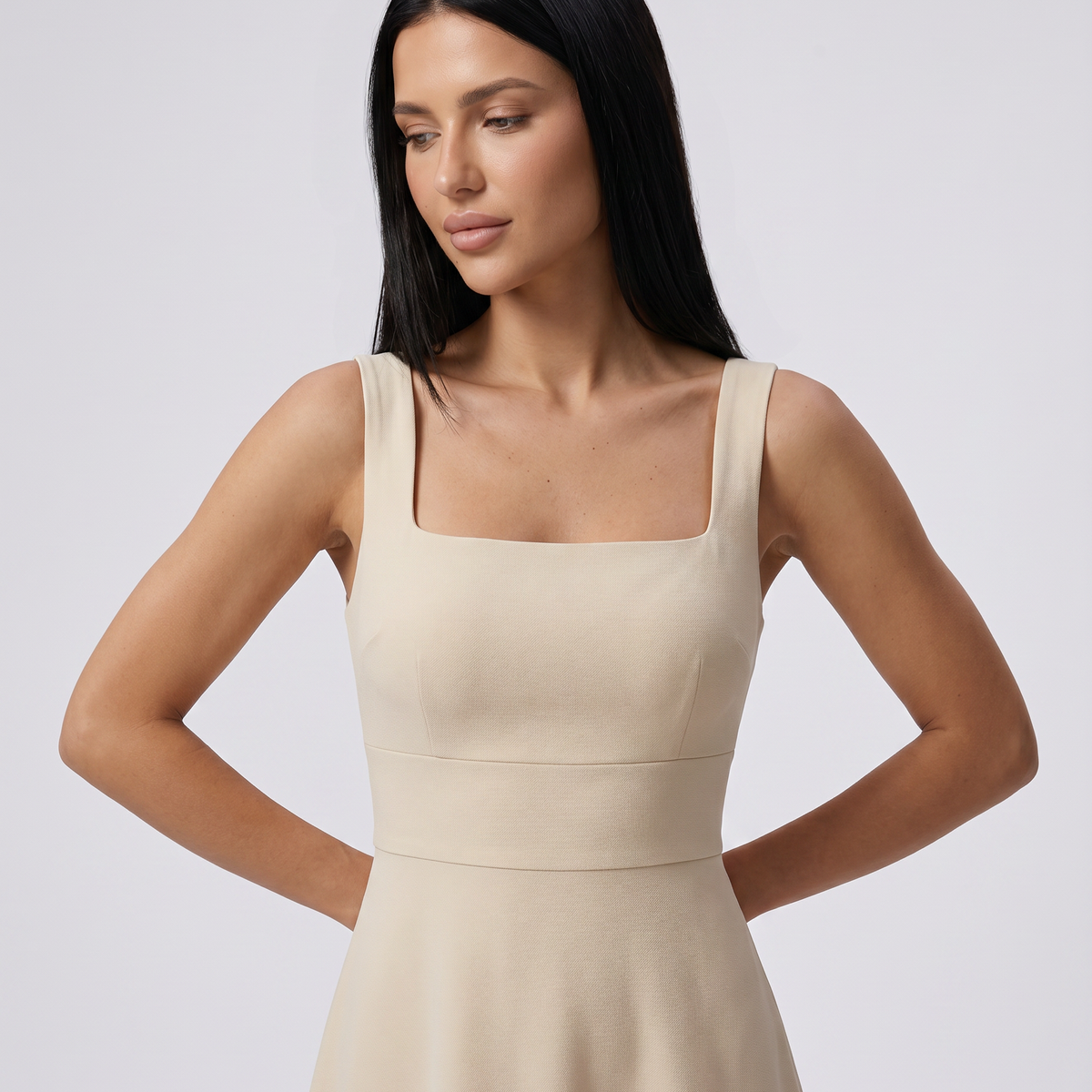 Katina | Midi Dress with Square Neck and A-Line Skirt