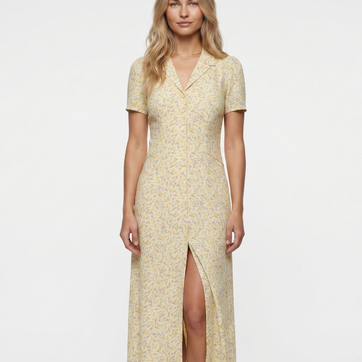 Liorael | Midi Dress with Button Front and Notched Collar