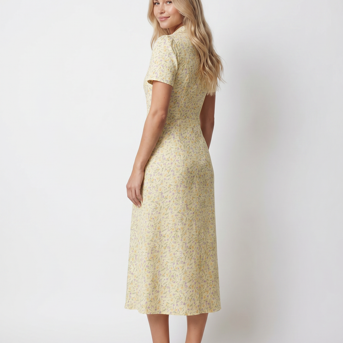 Liorael | Midi Dress with Button Front and Notched Collar