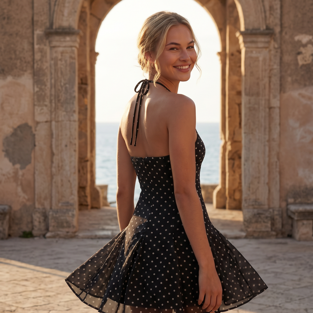 Lupe | Halter Mini Dress with Flared Skirt