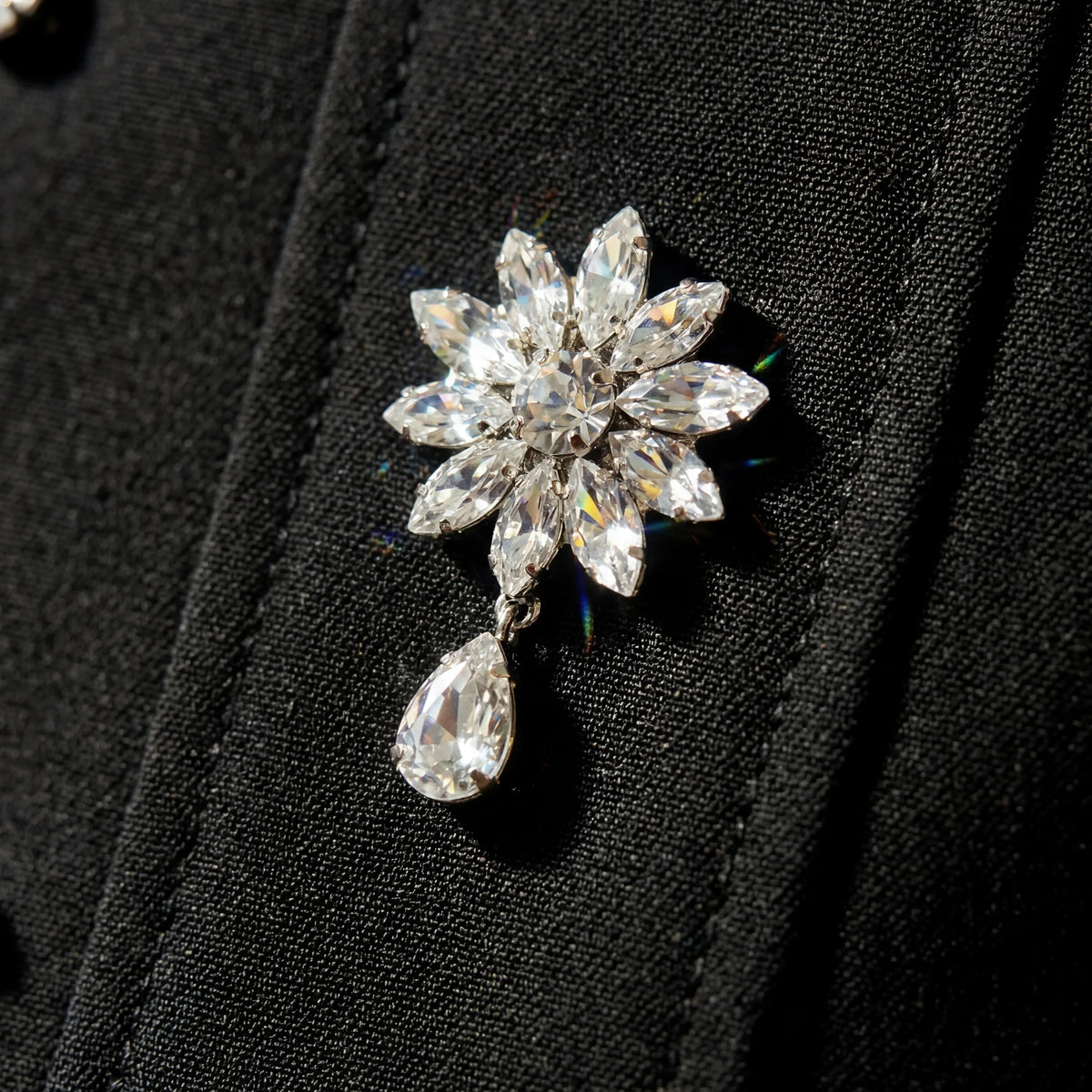 Ebony | Mini Dress with Crystal Floral Embellishment