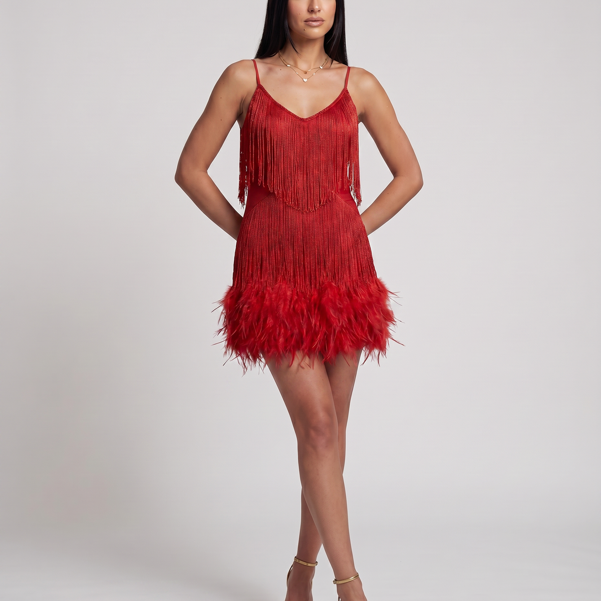 Juana | Mini Dress with Fringe and Feather Trim