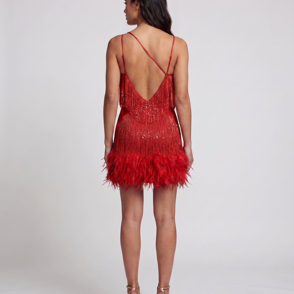 Juana | Mini Dress with Fringe and Feather Trim