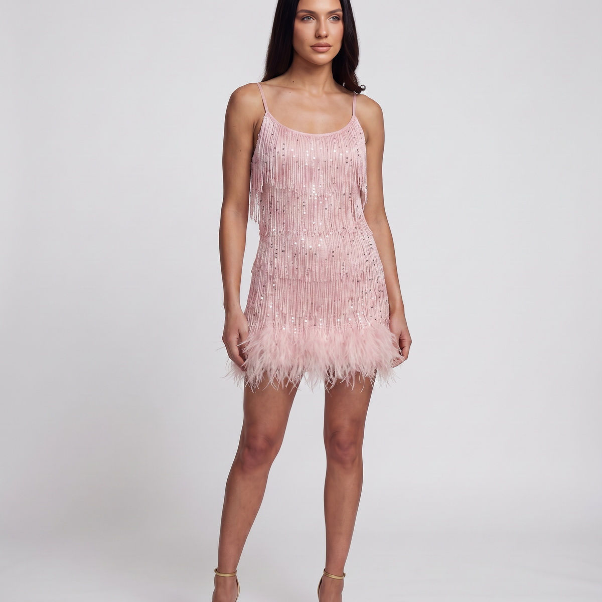 Juana | Mini Dress with Fringe and Feather Trim