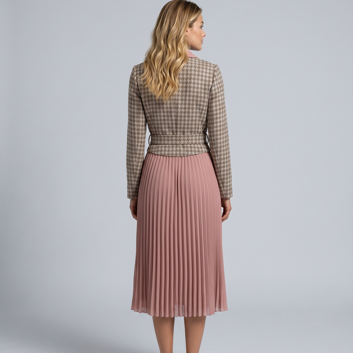 Ilene | Midi Dress with Pleated Skirt and Wrap Blazer Design