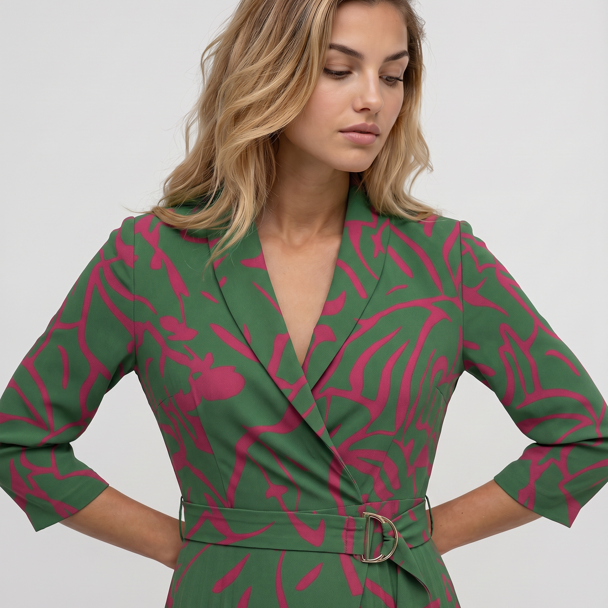 Ilene | Midi Dress with Pleated Skirt and Wrap Blazer Design