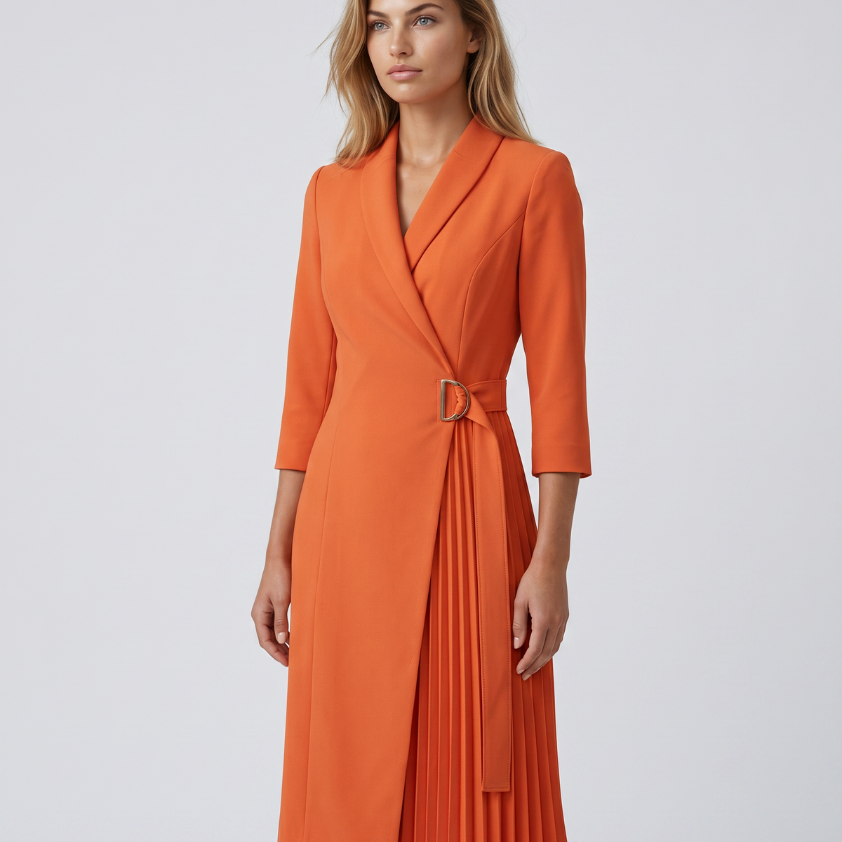 Ilene | Midi Dress with Pleated Skirt and Wrap Blazer Design