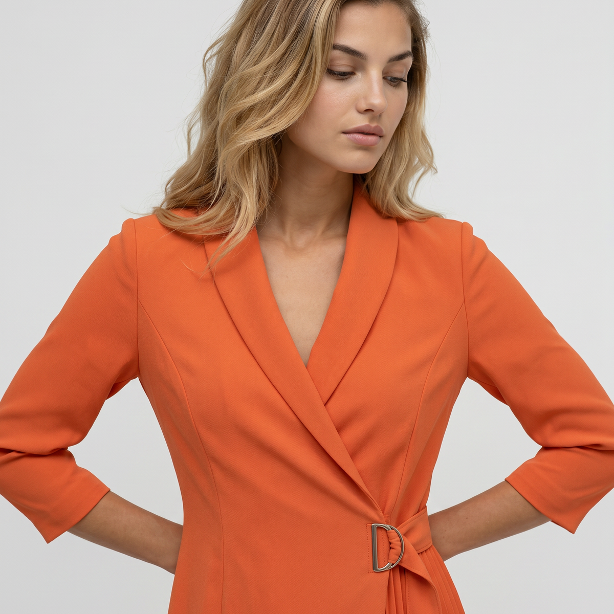Ilene | Midi Dress with Pleated Skirt and Wrap Blazer Design