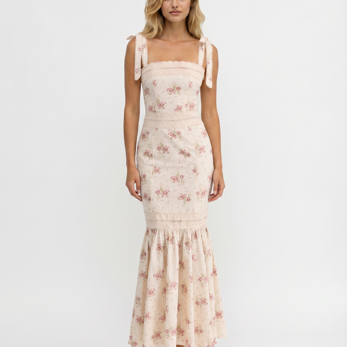 Shirley | Maxi Dress with Floral Print and Lace Trim