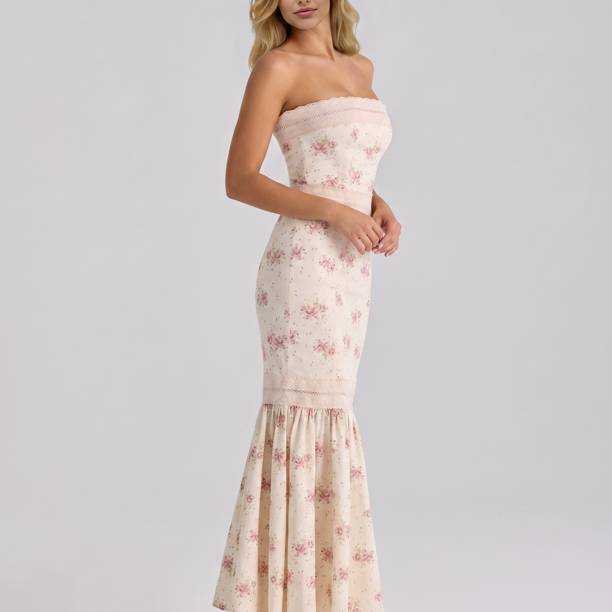 Shirley | Maxi Dress with Floral Print and Lace Trim