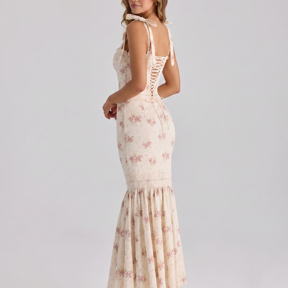 Shirley | Maxi Dress with Floral Print and Lace Trim