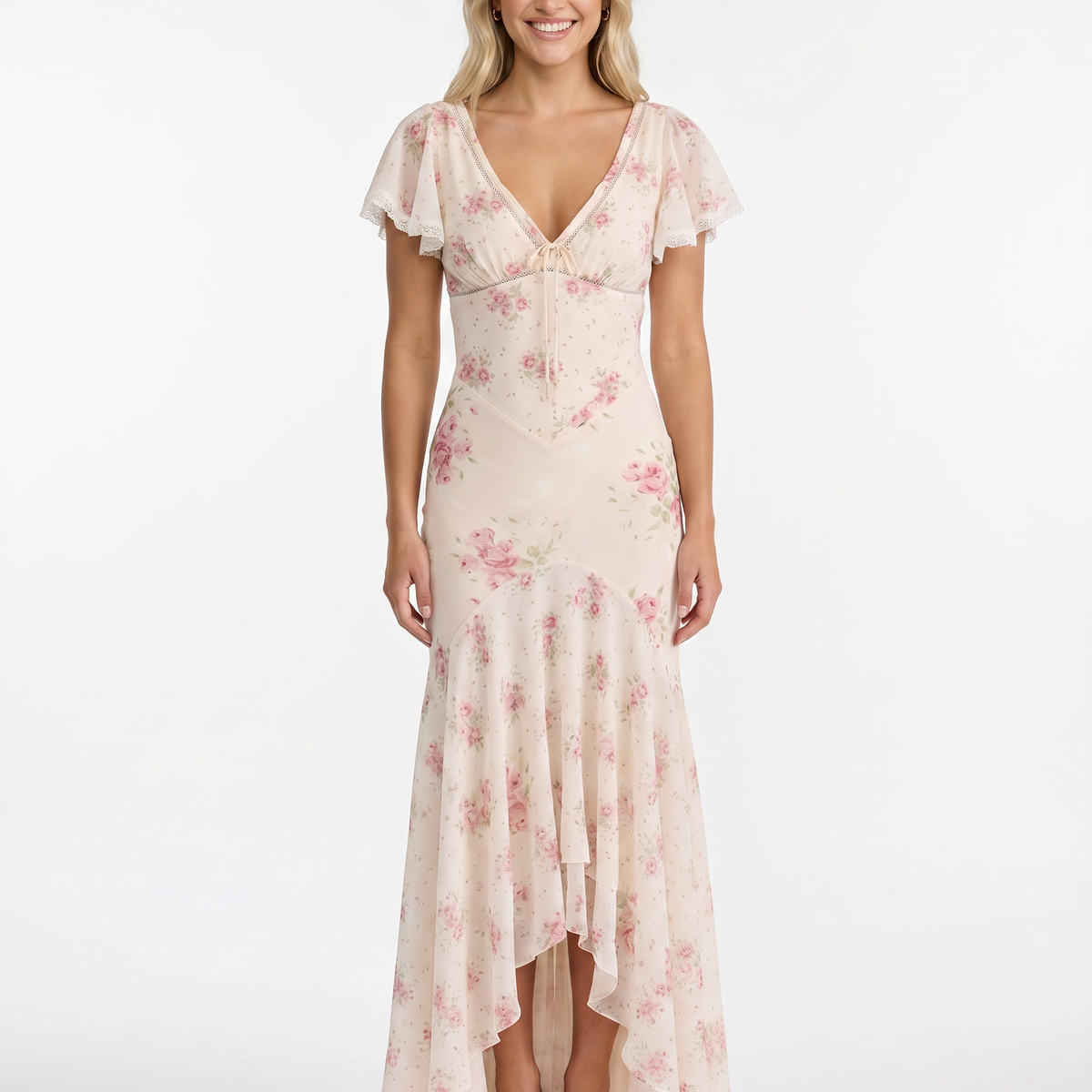 Nicole | Maxi Dress with Floral Print and Lace Trim