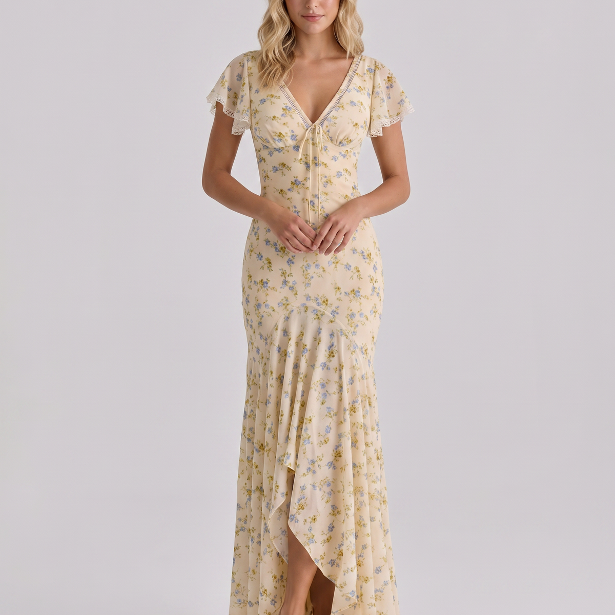 Nicole | Maxi Dress with Floral Print and Lace Trim