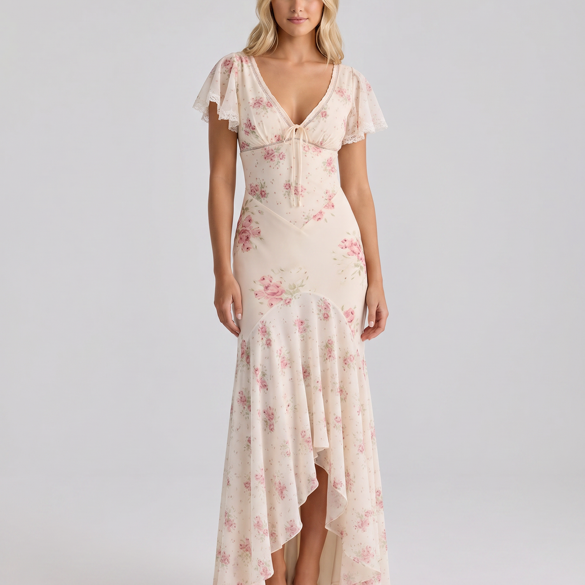 Nicole | Maxi Dress with Floral Print and Lace Trim