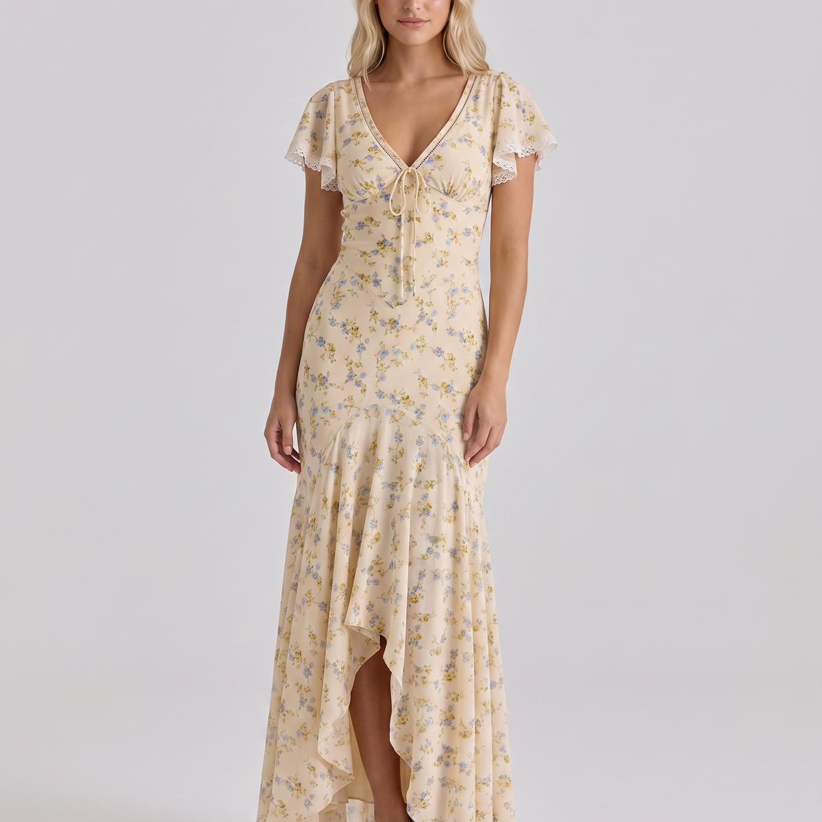 Nicole | Maxi Dress with Floral Print and Lace Trim