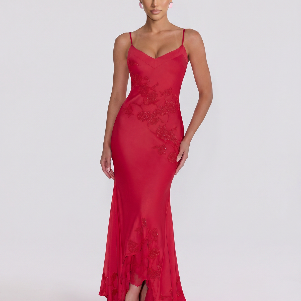 Tiffany | Maxi Dress with Beaded Embellishment and Asymmetric Hem