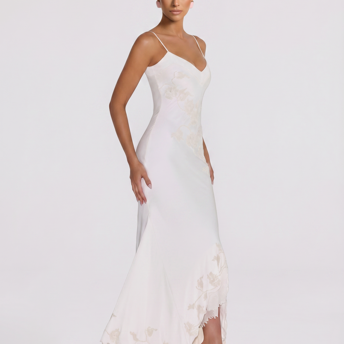 Tiffany | Maxi Dress with Beaded Embellishment and Asymmetric Hem