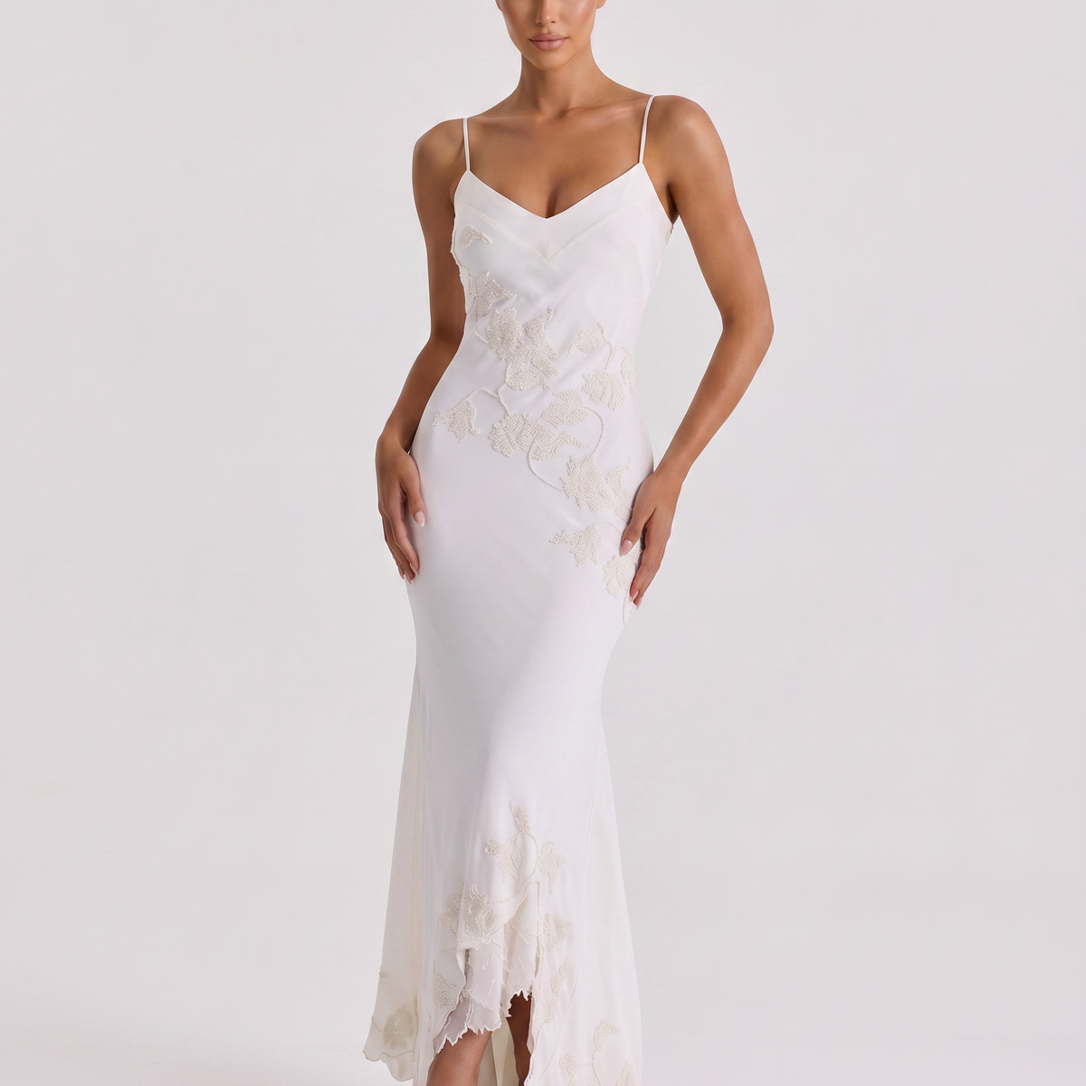 Tiffany | Maxi Dress with Beaded Embellishment and Asymmetric Hem