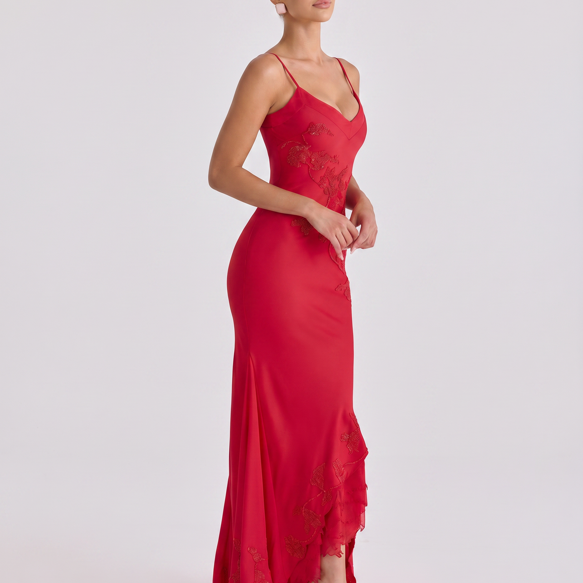 Tiffany | Maxi Dress with Beaded Embellishment and Asymmetric Hem
