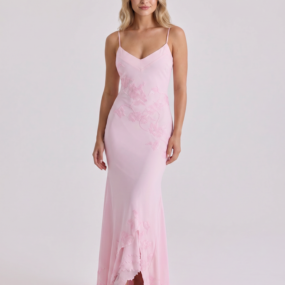 Tiffany | Maxi Dress with Beaded Embellishment and Asymmetric Hem
