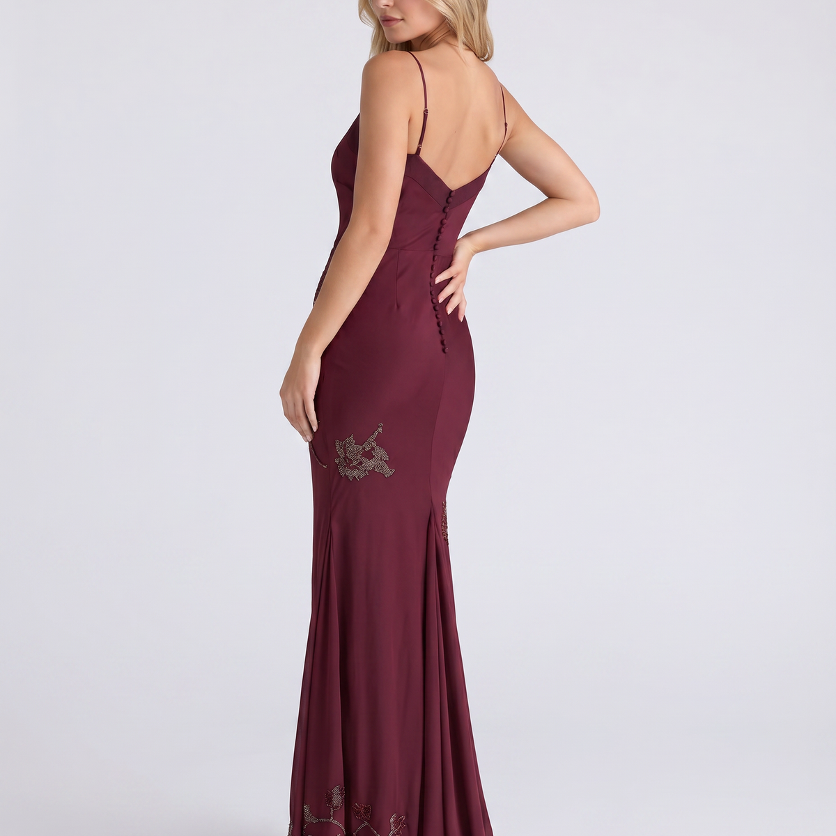Tiffany | Maxi Dress with Beaded Embellishment and Asymmetric Hem