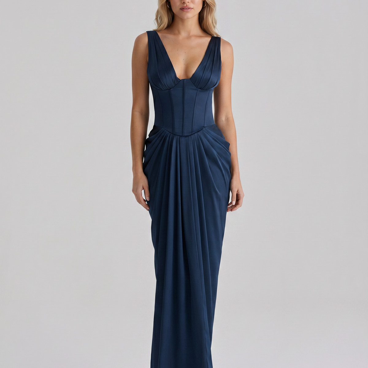 Deidre | Maxi Dress with Corset Bodice and Draped Skirt
