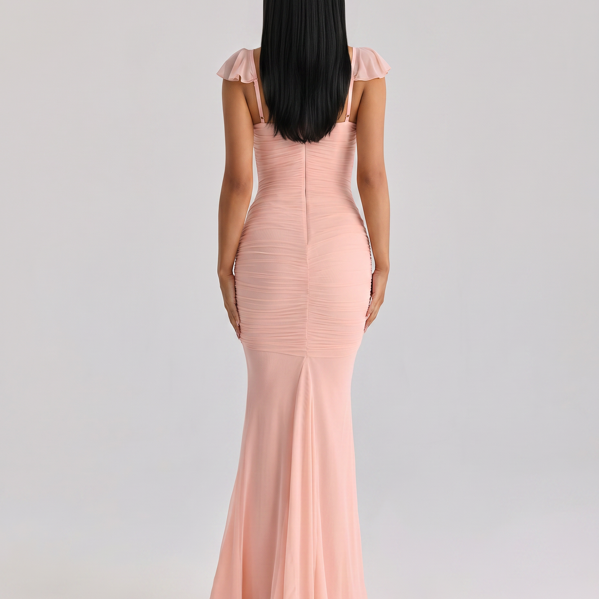Antonella | Maxi Dress with Ruched Mesh and Cap Sleeves