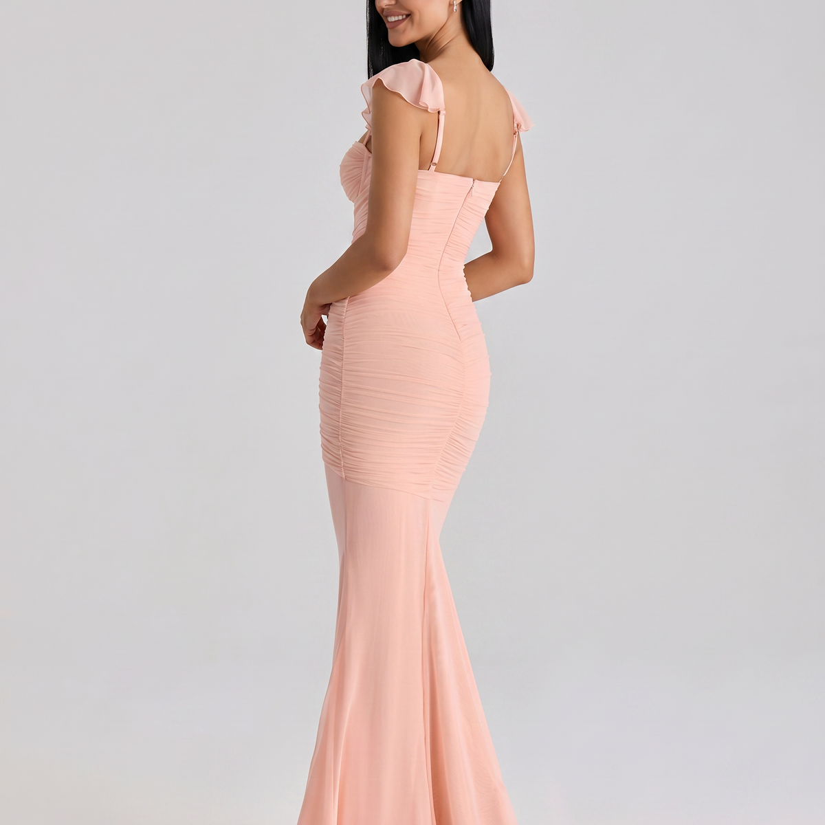 Antonella | Maxi Dress with Ruched Mesh and Cap Sleeves