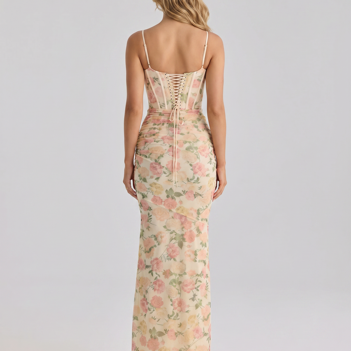 Kayla | Maxi Dress with Floral Print and Mesh Overlay