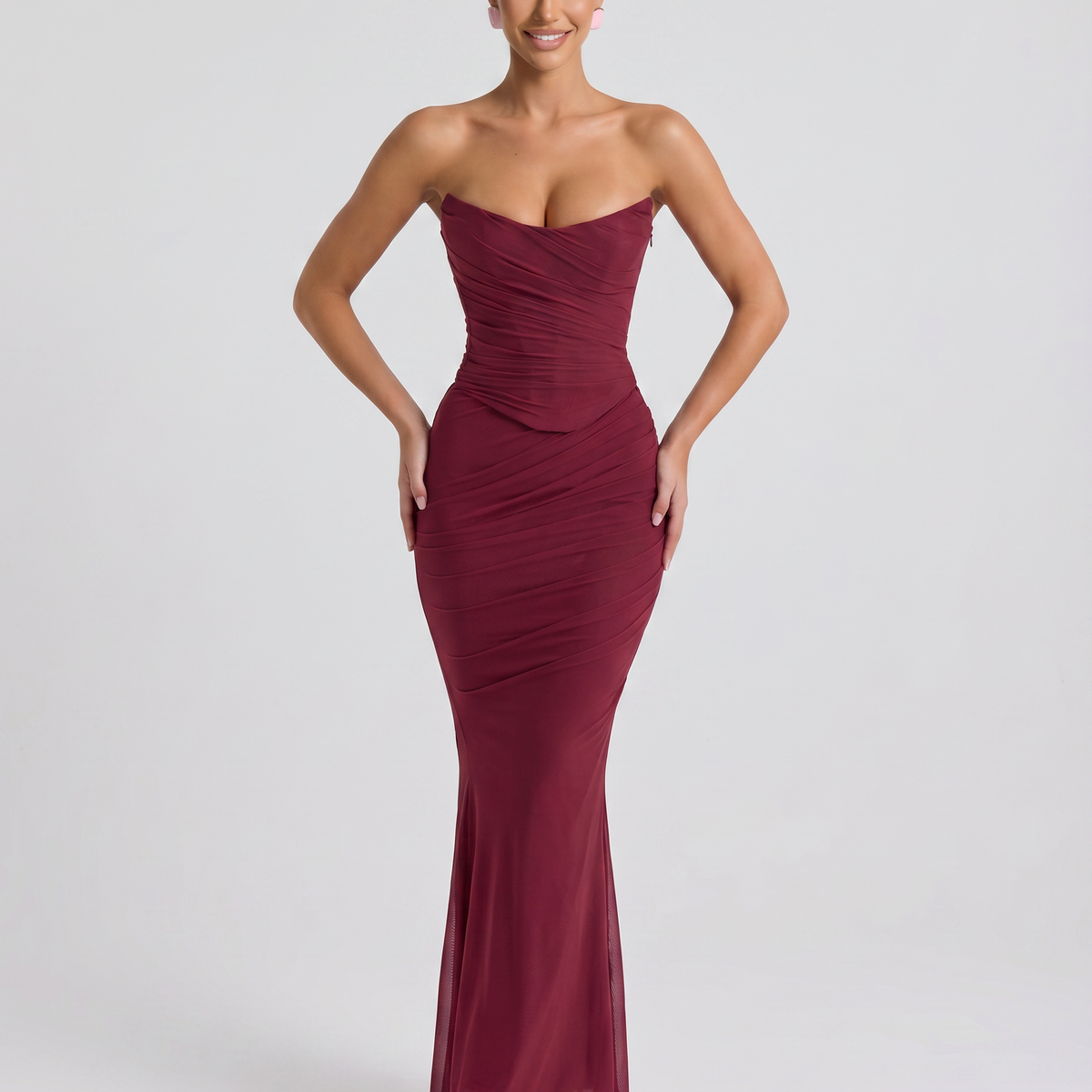 Mariska | Maxi Dress with Ruched Mesh and Fluted Hem