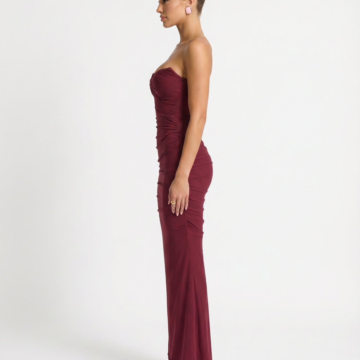 Mariska | Maxi Dress with Ruched Mesh and Fluted Hem