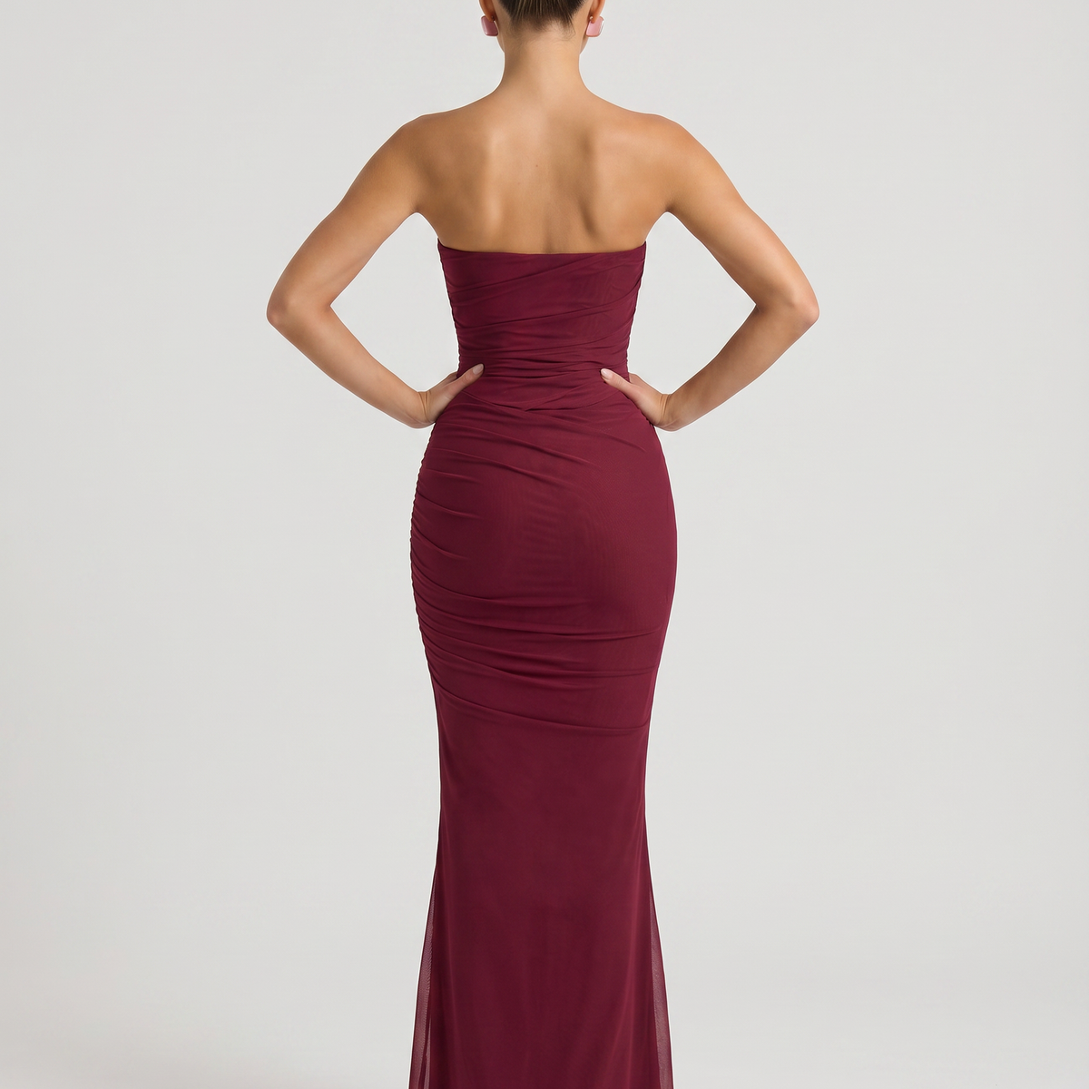 Mariska | Maxi Dress with Ruched Mesh and Fluted Hem