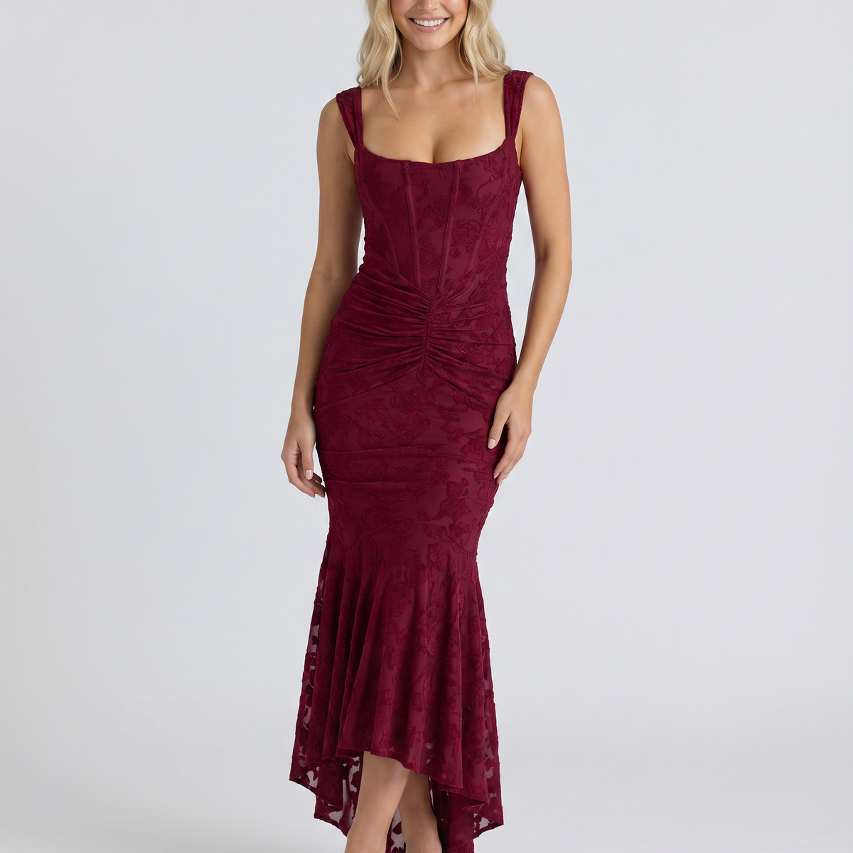 Marissa | Maxi Dress with Floral Lace Corset and Ruched Skirt