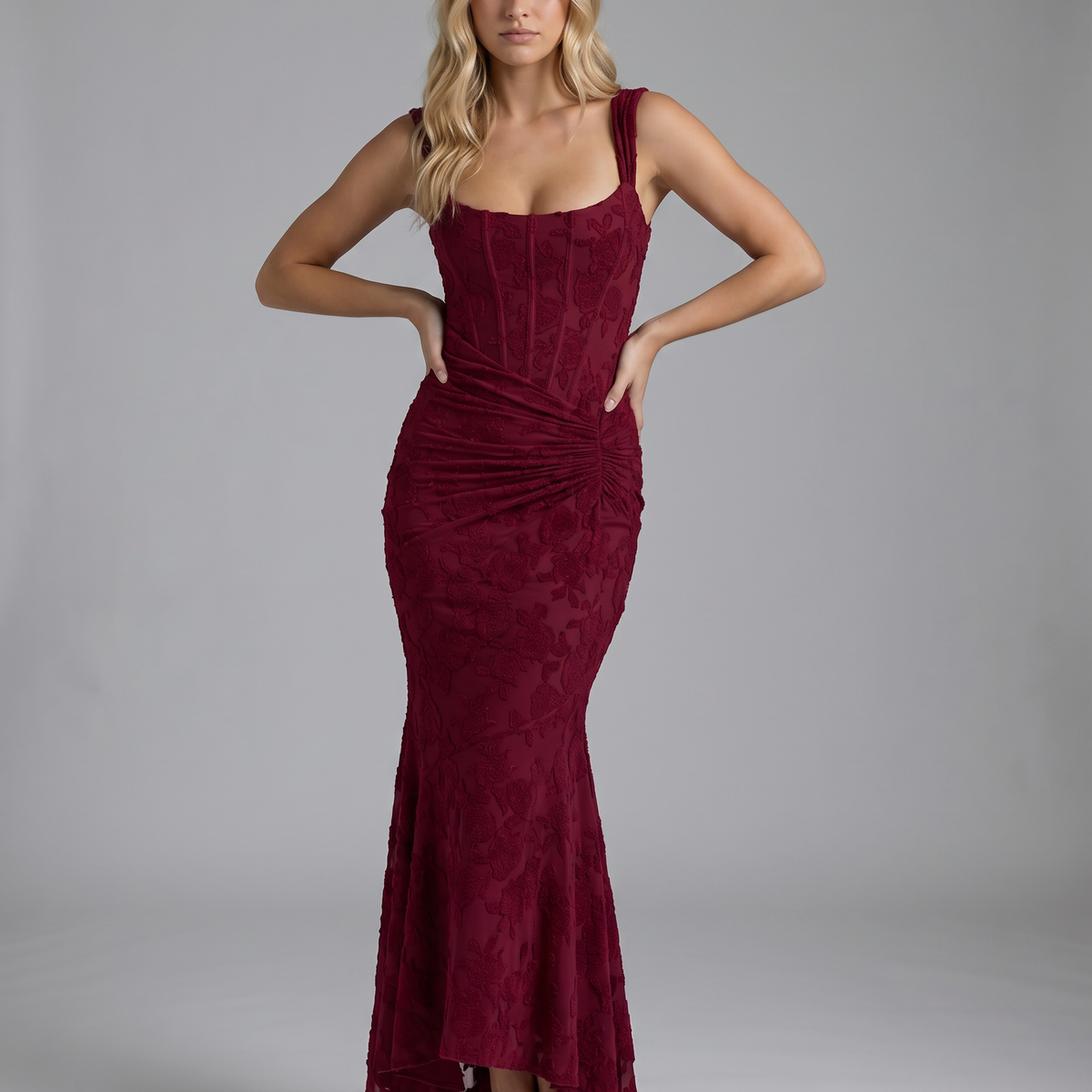 Marissa | Maxi Dress with Floral Lace Corset and Ruched Skirt
