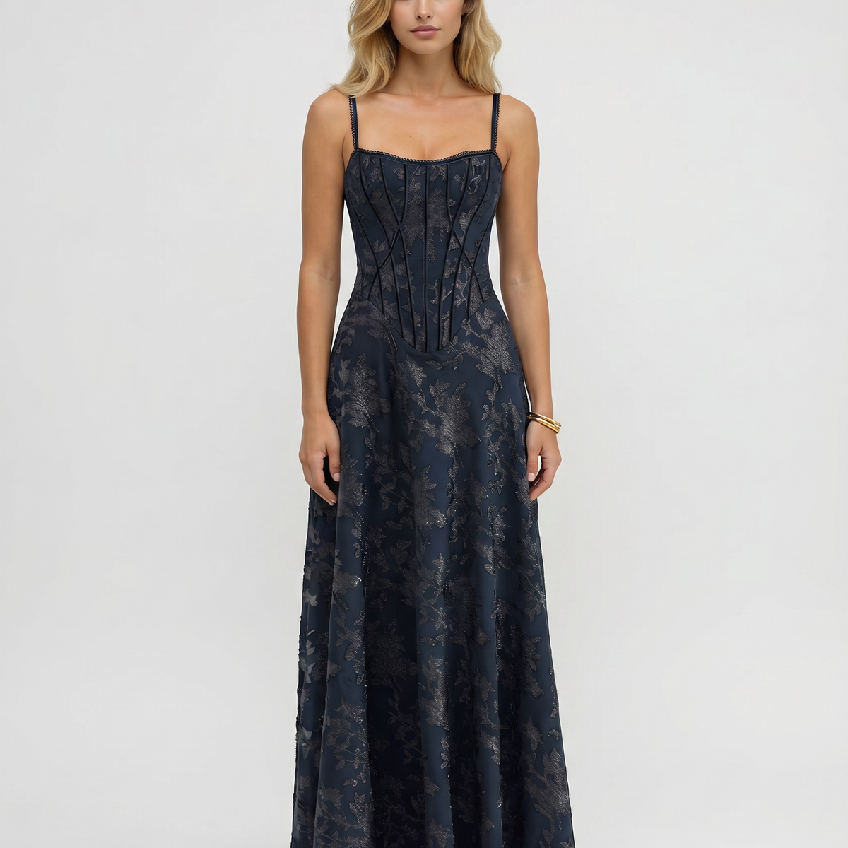 Becky | Maxi Dress with Corset Bodice and Lurex Finish