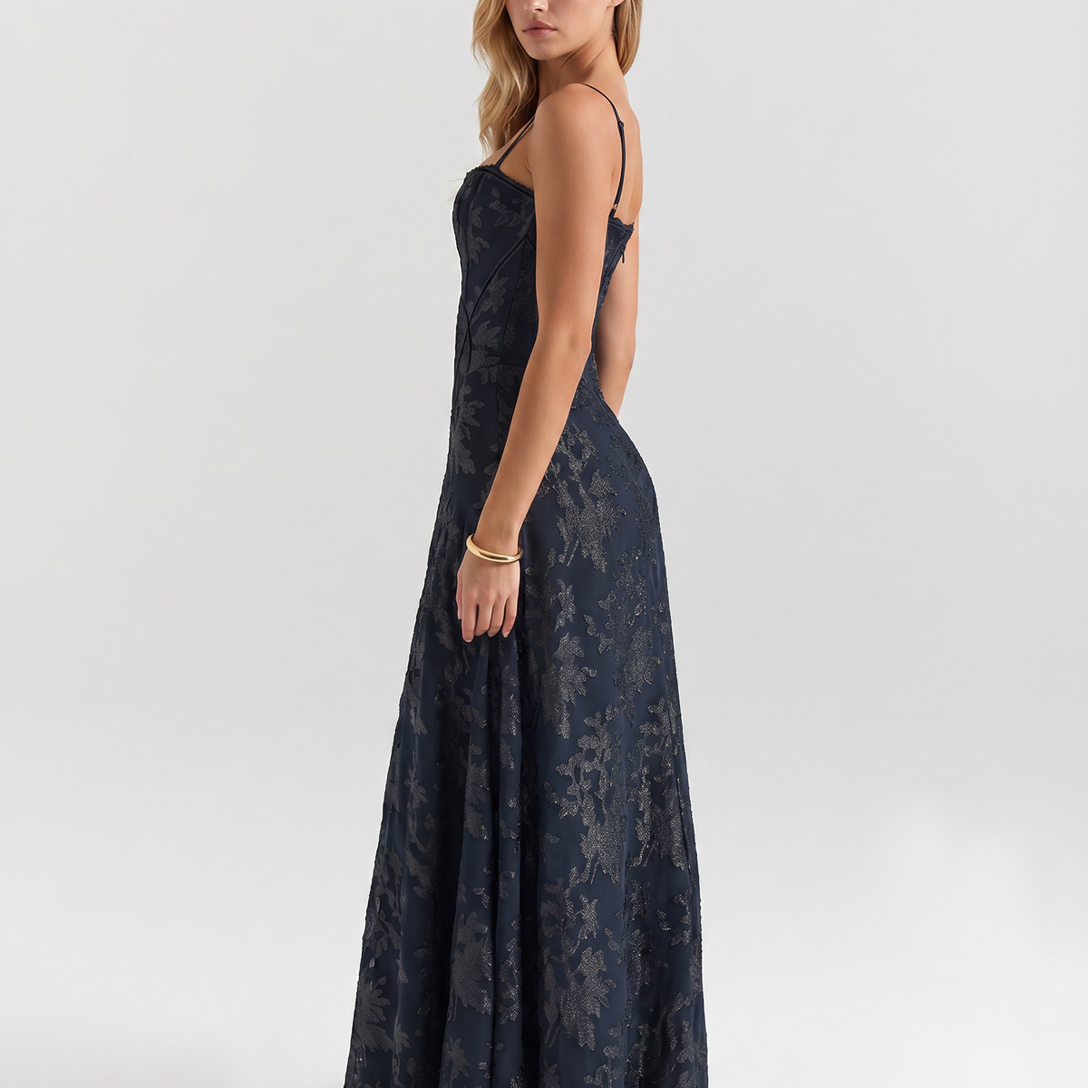 Becky | Maxi Dress with Corset Bodice and Lurex Finish