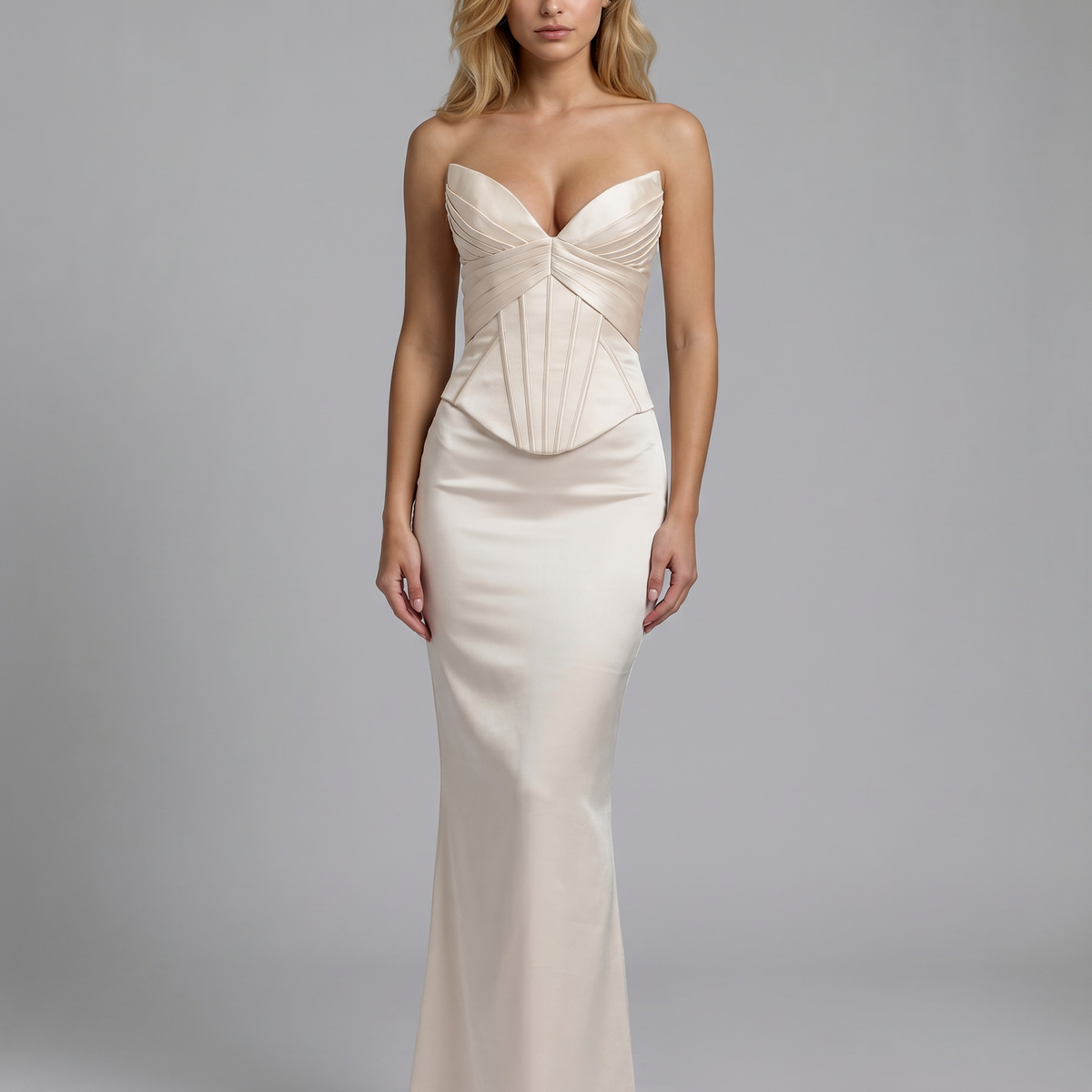 Mariah | Maxi Dress with Satin Corset and Lace-Up Back
