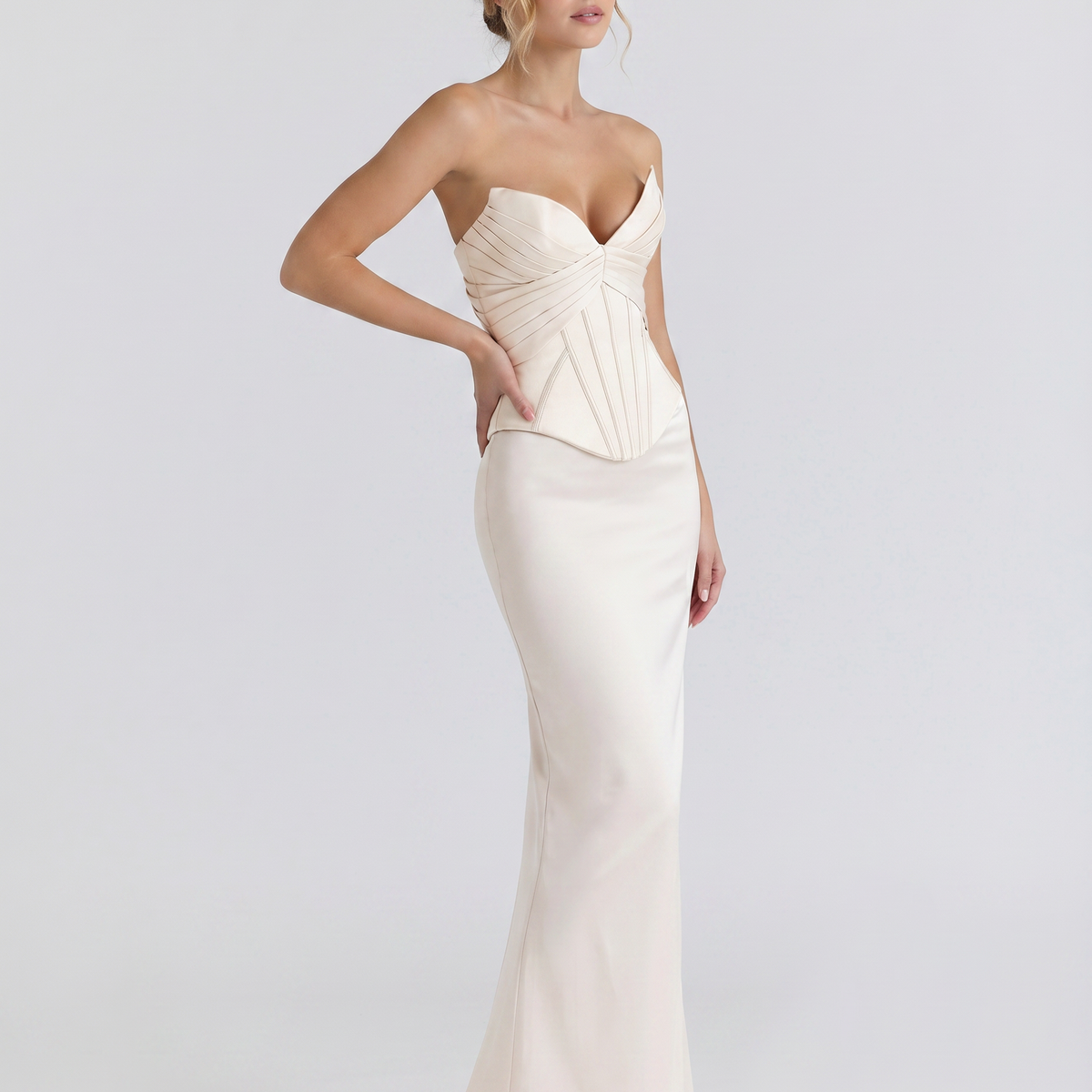 Mariah | Maxi Dress with Satin Corset and Lace-Up Back