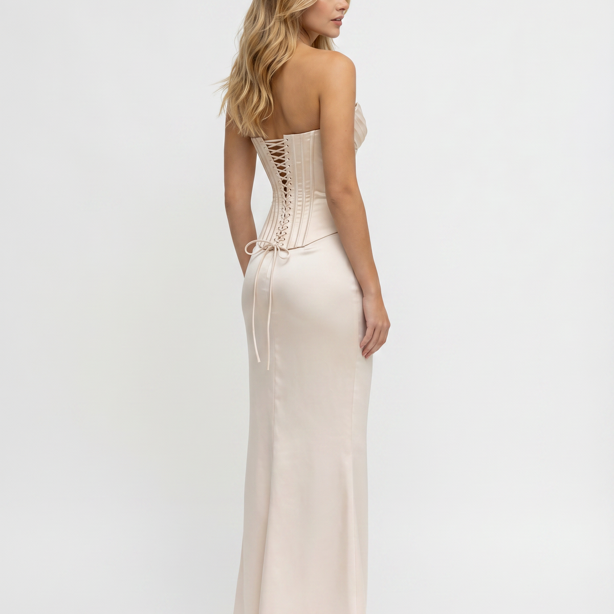 Mariah | Maxi Dress with Satin Corset and Lace-Up Back