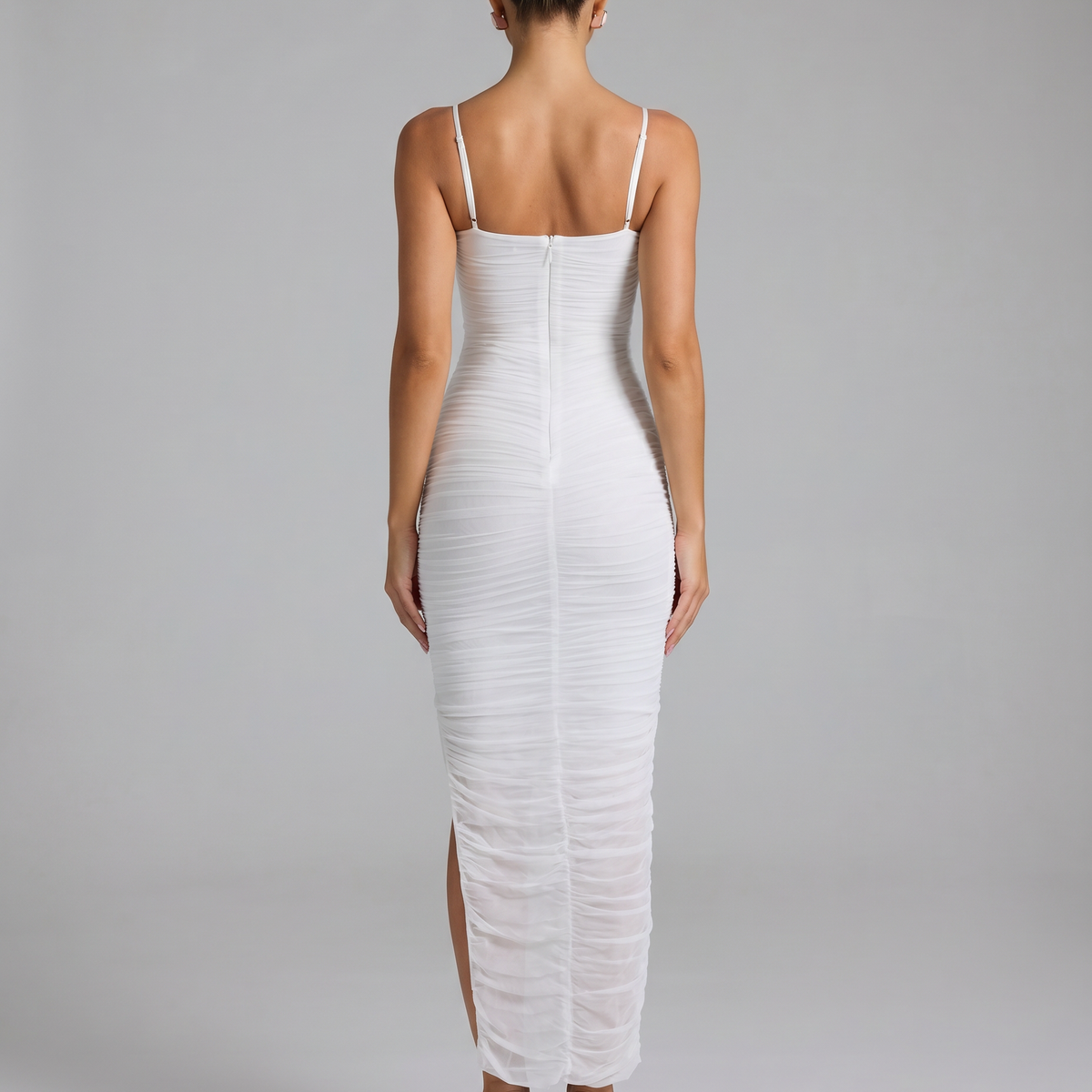 Adele | Maxi Dress with Gathered Mesh and Side Slit