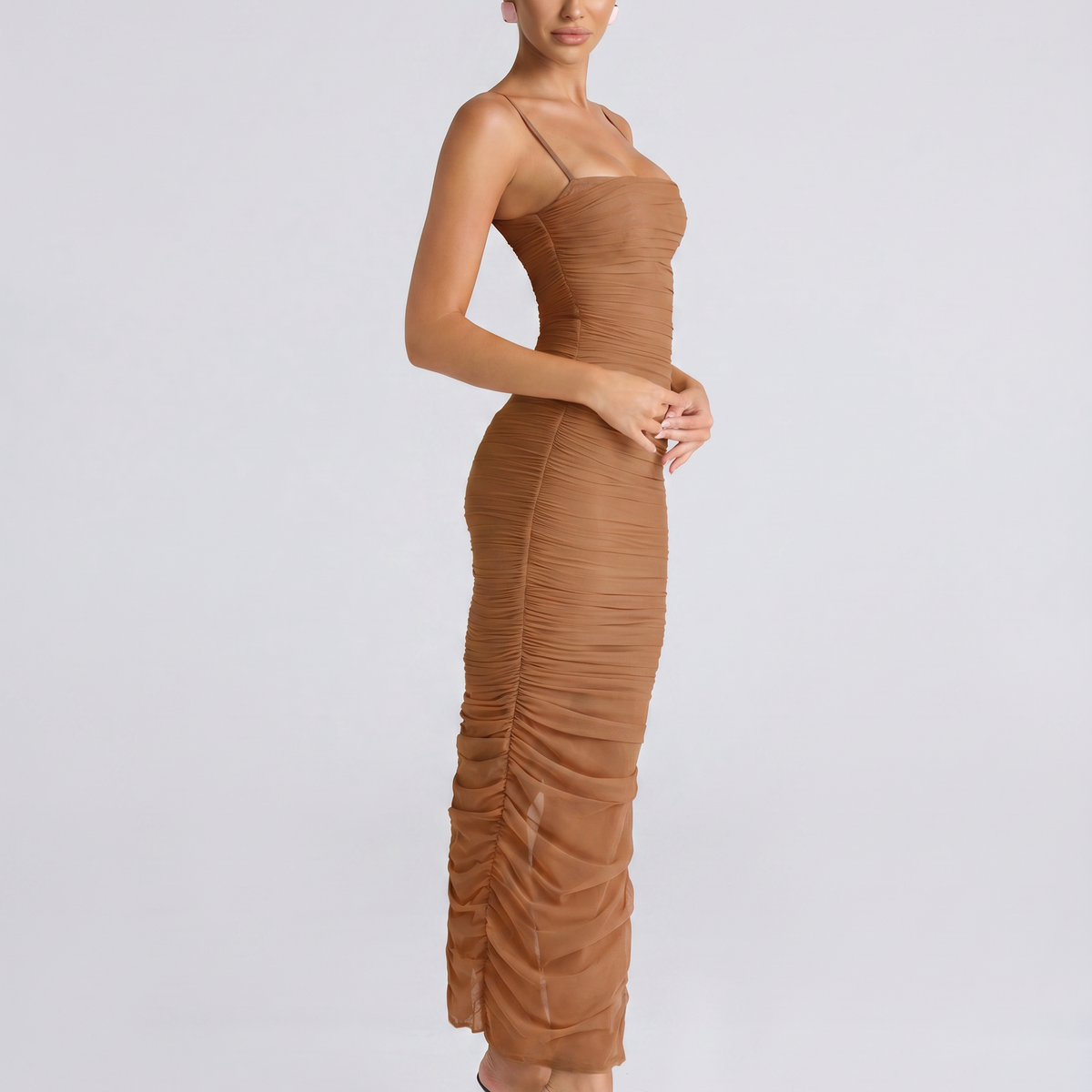 Adele | Maxi Dress with Gathered Mesh and Side Slit