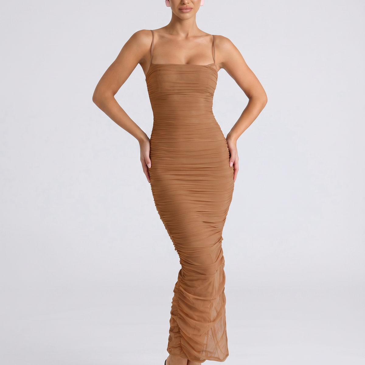Adele | Maxi Dress with Gathered Mesh and Side Slit