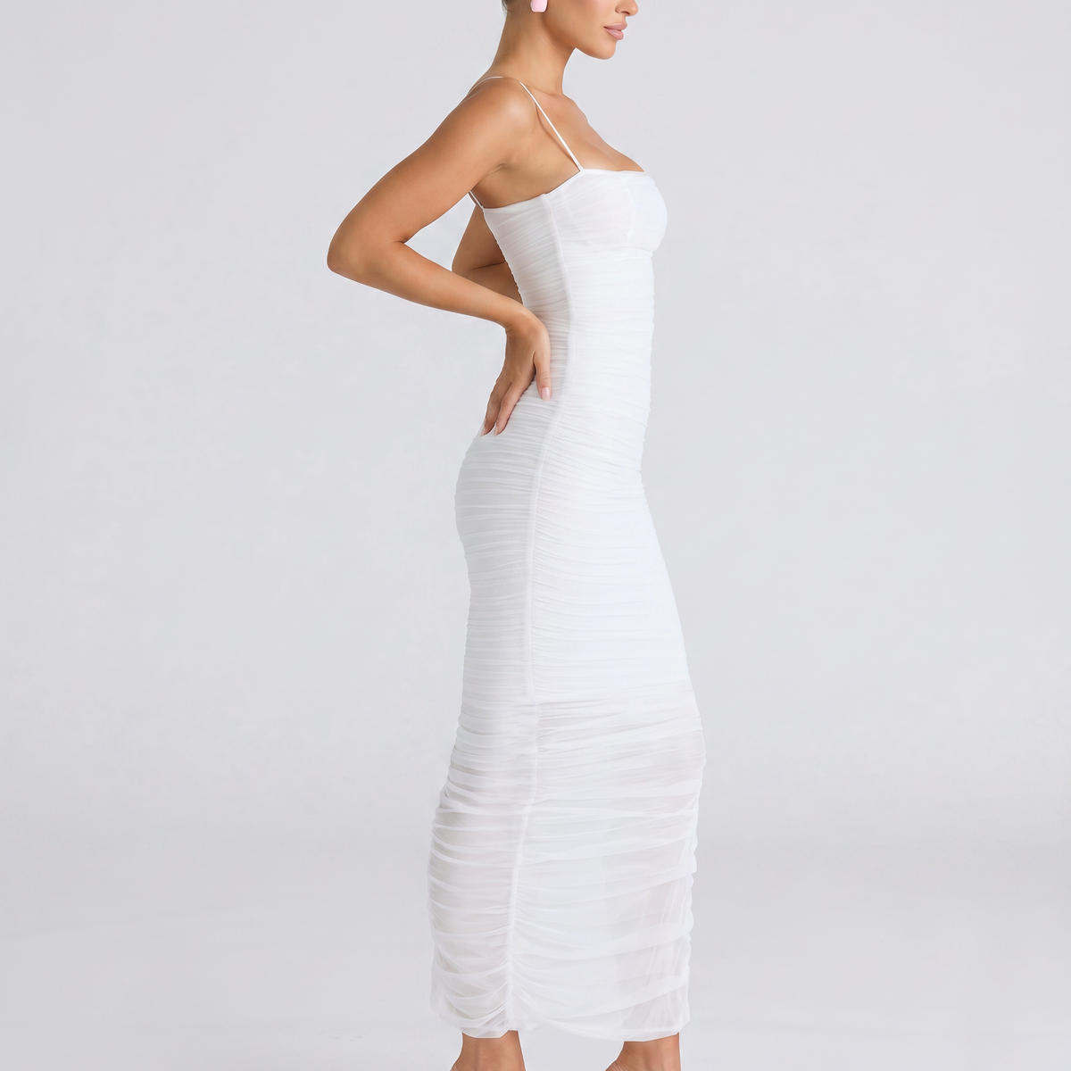 Adele | Maxi Dress with Gathered Mesh and Side Slit